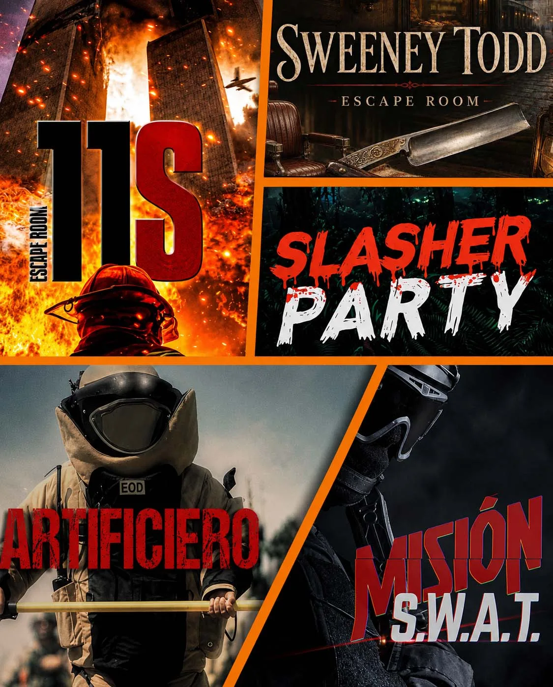 Collage de juegos de escape room de Open Mind