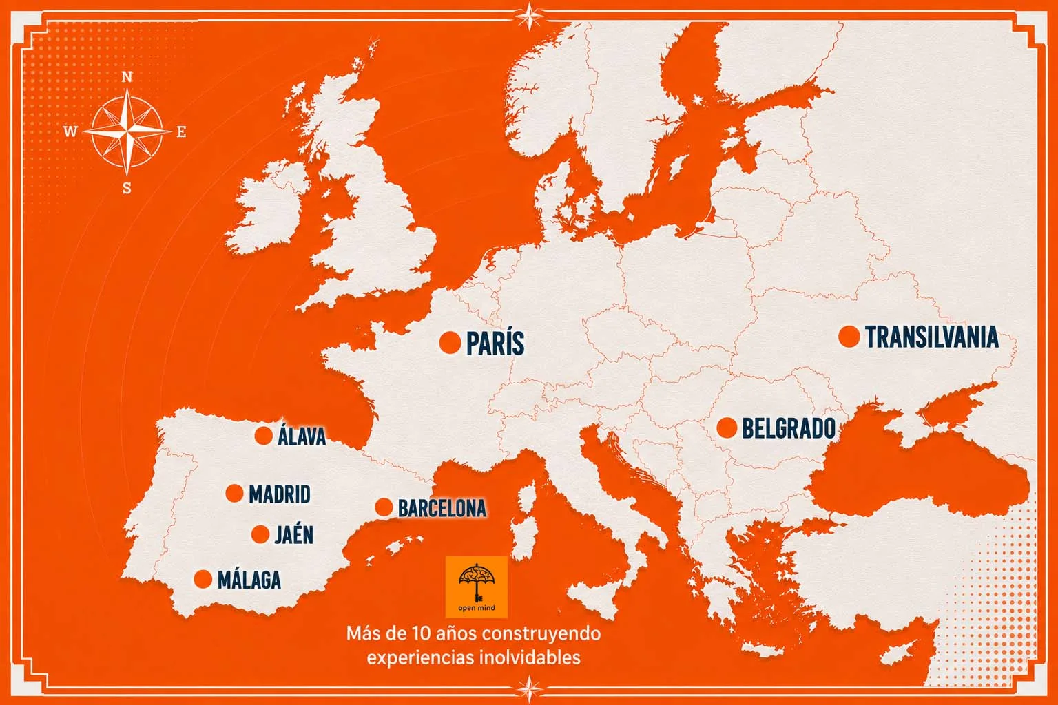 Mapa de ciudades europeas con experiencias creadas por Open Mind Room Escape