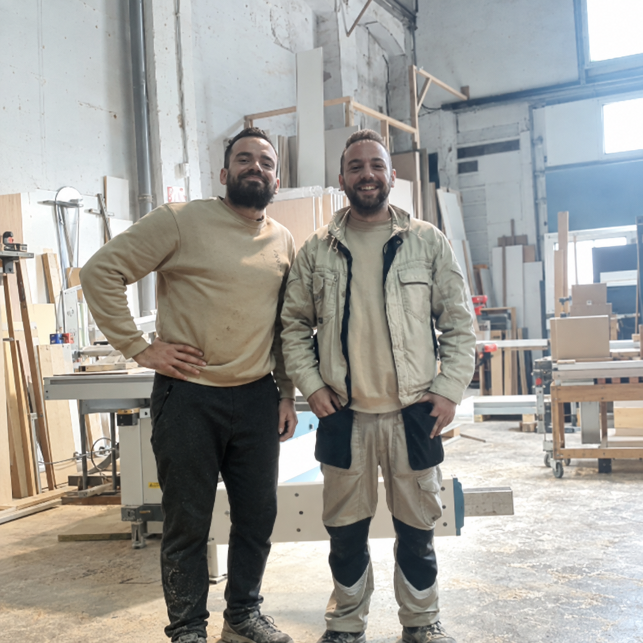 Dos miembros del equipo de Open Mind Room Escape en el taller